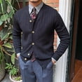 thumbnail image 2 of Lovzfmll Men's Knit Cardigan V-Neck Jacquard Pattern Open Front Black, M, 2 of 3