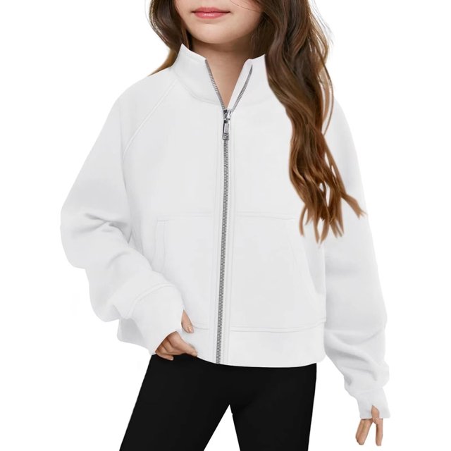 RXIRUCGD Hauts à Manches Longues pour Enfants Hommes et Femmes Col Rond Sans Capuche Décontracté (Blanc, Taille:11 Ans)