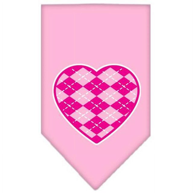 Argyle Heart Pink Screen Print Bandana Light Pink Large