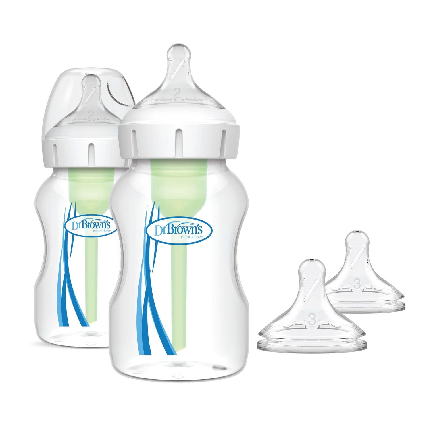 Dr. Brown's Natural Flow Anti-Colic Options+ Wide-Neck Baby Bottle, 2x11oz Bottles