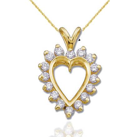 1/2Ct Diamond Heart Pendant 14K Gold Necklace