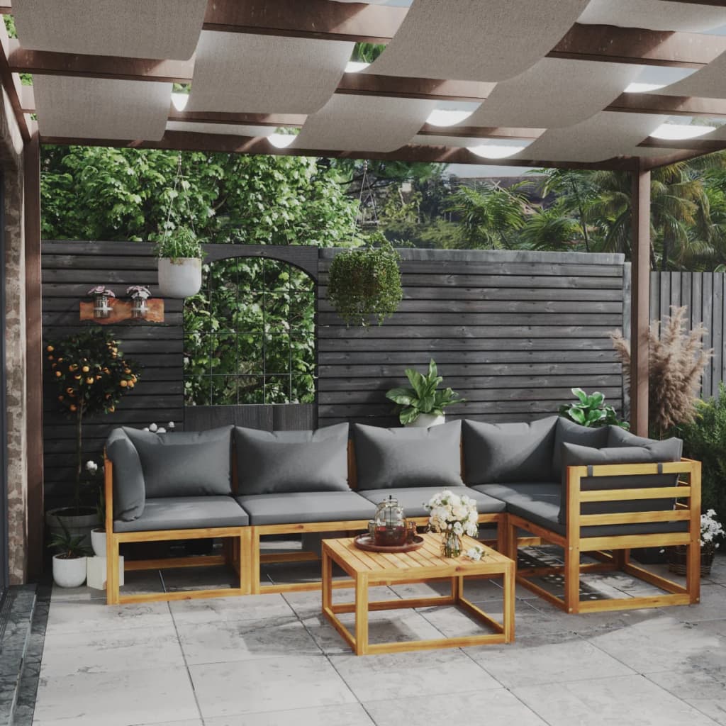 vidaXL 6 Piece Garden Lounge Set with Cushions Solid Acacia Wood