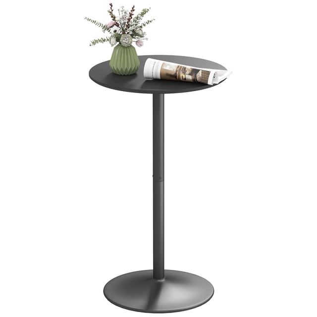 HOMCOM Round Bar Table, 40.2 Inch Modern Bar Height Pub Table in black, designed for cozy meals for two. Features a solid wood veneer surface with natural wood texture, smooth painted edges, and a steel base with an anti-slip rubber ring for stability. Suitable for modern kitchen or bistro settings, and often used as a compact workspace.
