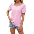 thumbnail image 2 of AherBiu T-Shirts pour Femmes Coupe Ample Été Chandails Confortables Mode Décontracté T-Shirt Extensible Confortable Blouses Tendance 2025, 2 of 8