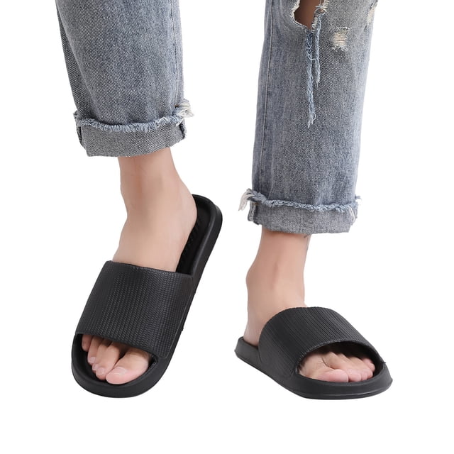 Open Toe Sandals for Men Non Slip Bathroom Slides Comfortable Indoor Outdoor Slip On Shower Slippers Black Size 11