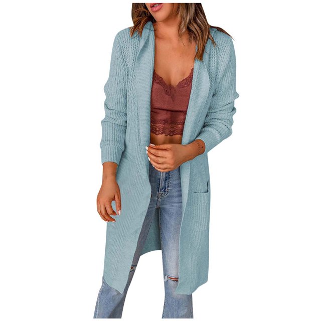 Pisexur Cardigan à Manches Longues pour Femmes Mode Haut Cardigan Poche Manteau Décontracté Long Ouvert Cardigans