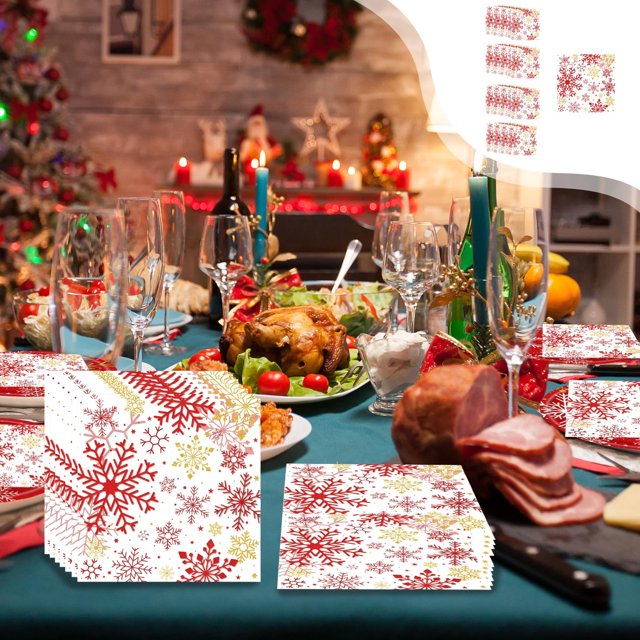 Amzcrzy Paper Disposable Tableware Set Red Snowflake Christmas Theme Party Tableware Disposable 7-Inchs 9-Inchs Paper Plates Paper Cups Tissue Set Of Party-Themed Paper Plates Set