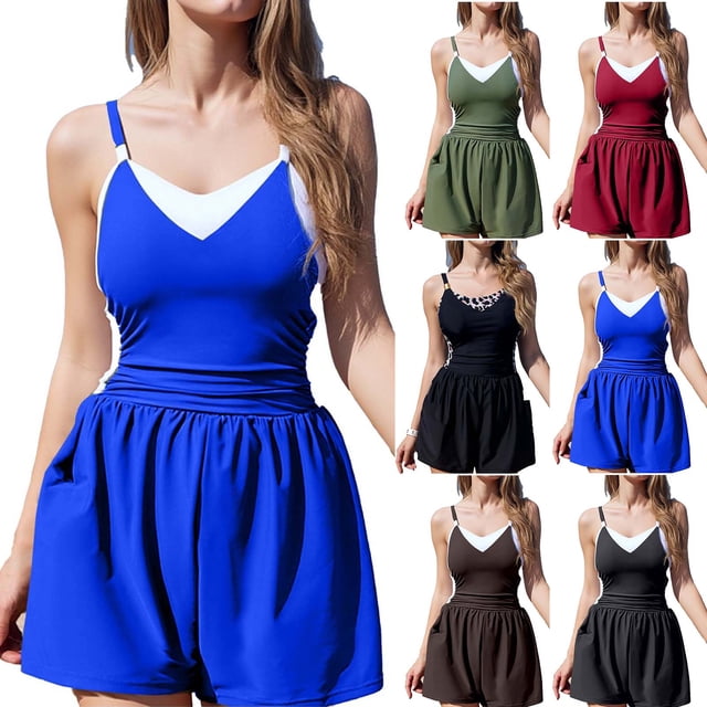 TIMIFIS Robe Maillot de Bain pour Femmes une Pièce Robe de Bain Été Bain de Soleil Maillot de Bain Couleur Unie Mode Planche Volleyball Activité Maillot de Bain