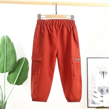 Boys Casual Trousers Cargo Pants Fashion Solid Color Length Pants Elastic Cuffs Pants