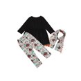 thumbnail image 2 of Ensemble de Costume pour Enfants 3 Pcs Imprimé Floral Col Rond Manches Longues Haut+pantalon+foulard Noir, 2 of 4