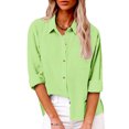 thumbnail image 2 of Yuyuzo Plus Size Tops for Women Long Sleeve Lapel Collared Cotton Linen Solid Color Button down Shirts with Pockets, 2 of 7