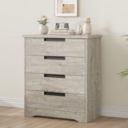 4 Drawer Dresser for Bedroom, Gray Chest of Drawers with Embedded Handles Design, Wooden Dresser Organizer for Living Room, Nursery, Hallway and Entryway