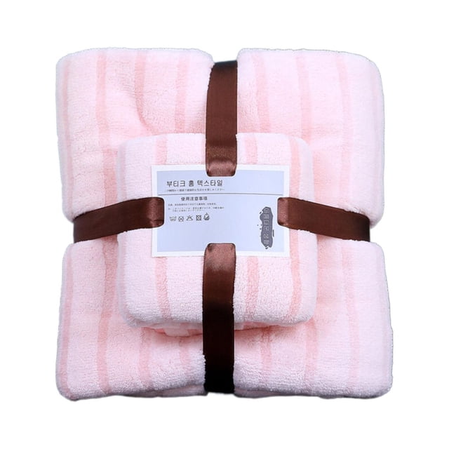 VogueV Coral Fleece Bath Towel Set - Luxury Spa-Grade 35x70 Inch Pink 1