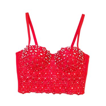 Mrat Soutiens-gorge de Sport pour Femmes Forte Poitrine Corset pour Femmes Soutien-Gorge à Armatures en Sequins Perles Bretelle Suspendue Hauts Courts Tenue de Fête Boîte de Nuit P-291 Rouge-A L