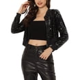 thumbnail image 1 of INSPIRE CHIC Blouson Bomber Court à Paillettes Scintillantes avec Fermeture Éclair pour Femme Noir TP, 1 of 5