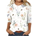 thumbnail image 1 of Pompotops T-shirt Ample Imprimé pour Femme, Blouse Mi-Longue à Manches 3/4, Col Rond, Hauts Décontractés, Liquidation, 1 of 5