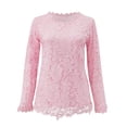 thumbnail image 4 of Jsaierl 2024 Automne Chemises en Dentelle pour Femmes Manches Longues Blouses Unies Confortables Col Rond Chandail Décontracté Mode Hauts pour Dames, 4 of 5