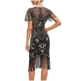thumbnail image 3 of Pisexur Robe à Manches Courtes à Col Rond Longueur Genou Femmes Robe à Col Rond Sans Manches à Paillettes avec Franges Robe de Fête Banquet Robe de Danse Robe Courte Femmes Robe, 3 of 3