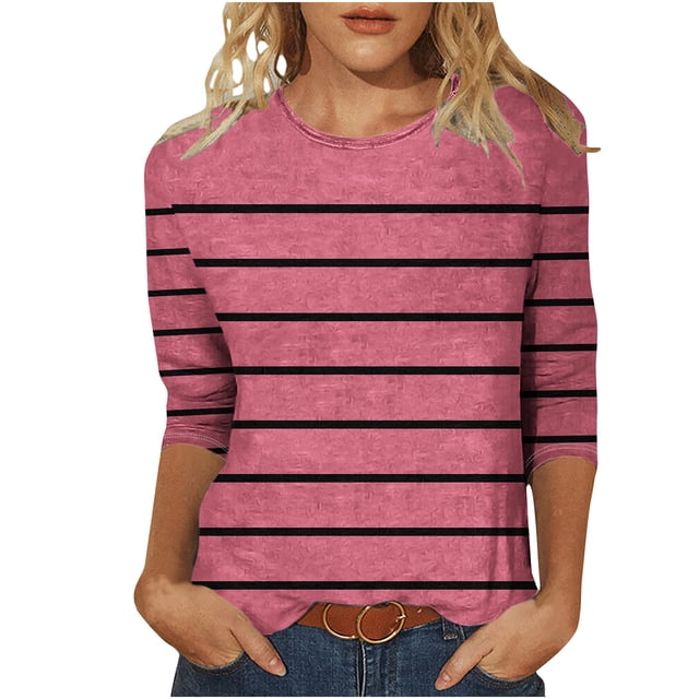 Blouses pour Femmes T-shirt Imprimé Mi-Long Manches 3/4 Blouse Col Rond Hauts Décontractés