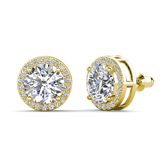 Cate & Chloe Ariel 18k Yellow Gold Plated Halo Stud Earrings with Simulated Diamonds, Gift for Women