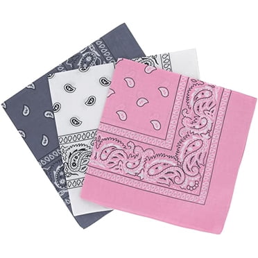 3 Pieces Bandana Headscarf Neckerchief Neck Scarf Biker Cloth Motorcycle Cloth Different Colors Paisley Pattern, White + Gray + Pink