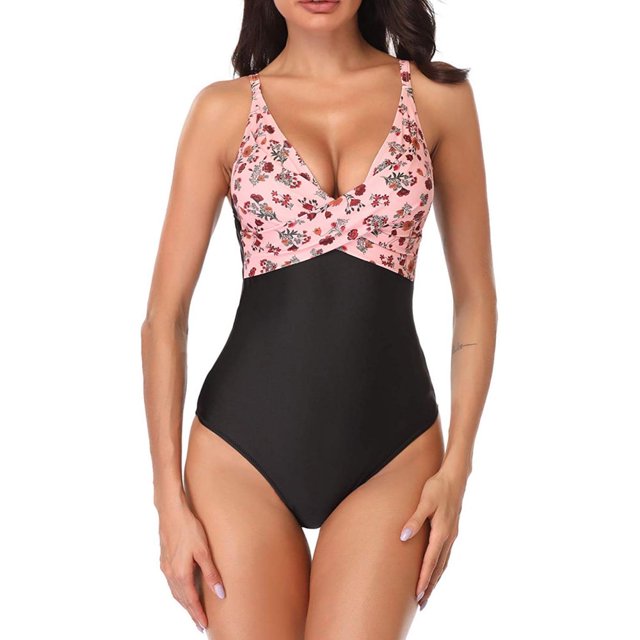 Women‘s Slimming One Piece V-Neck Front Cross Swimsuit Tummy Control Tankini Bathing Suits Size S-2XL