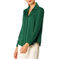 thumbnail image 4 of INSPIRE CHIC Chemises Élégantes pour Femmes Col en V Col Pointu Manches Longues Blouse Satin Lisse 2TG Vert, 4 of 8