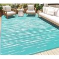 thumbnail image 1 of Findosom 6'x9' Waterproof Stripe Outdoor Rug, Foldable Reversible Plastic Straw Rug, Large Patio Rug for Outdoors, RV, Patio, Backyard, Deck, Picnic, Beach, Camping Blue, 1 of 6