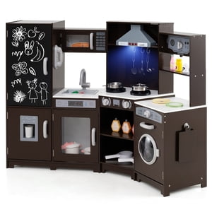 Patiojoy Coin Cuisine de jeu en bois avec lumières & Sons Large Pretend Play Kitchen Set Espresso