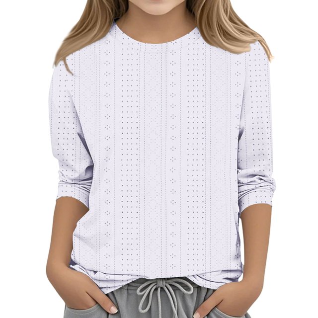 FAOWME T-Shirt Mode Fille Couleur Unie Col Rond Décontracté Confortable Blanc 4-5 Ans