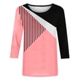 thumbnail image 4 of Meichang T-Shirts à Manches 3/4 pour Femmes Tendance à Imprimé Géométrique en Blocs de Couleur, T-Shirts Plissés Décontractés à Col Rond, Chandail Ample, Confortable, Doux et Extensible, 4 of 4