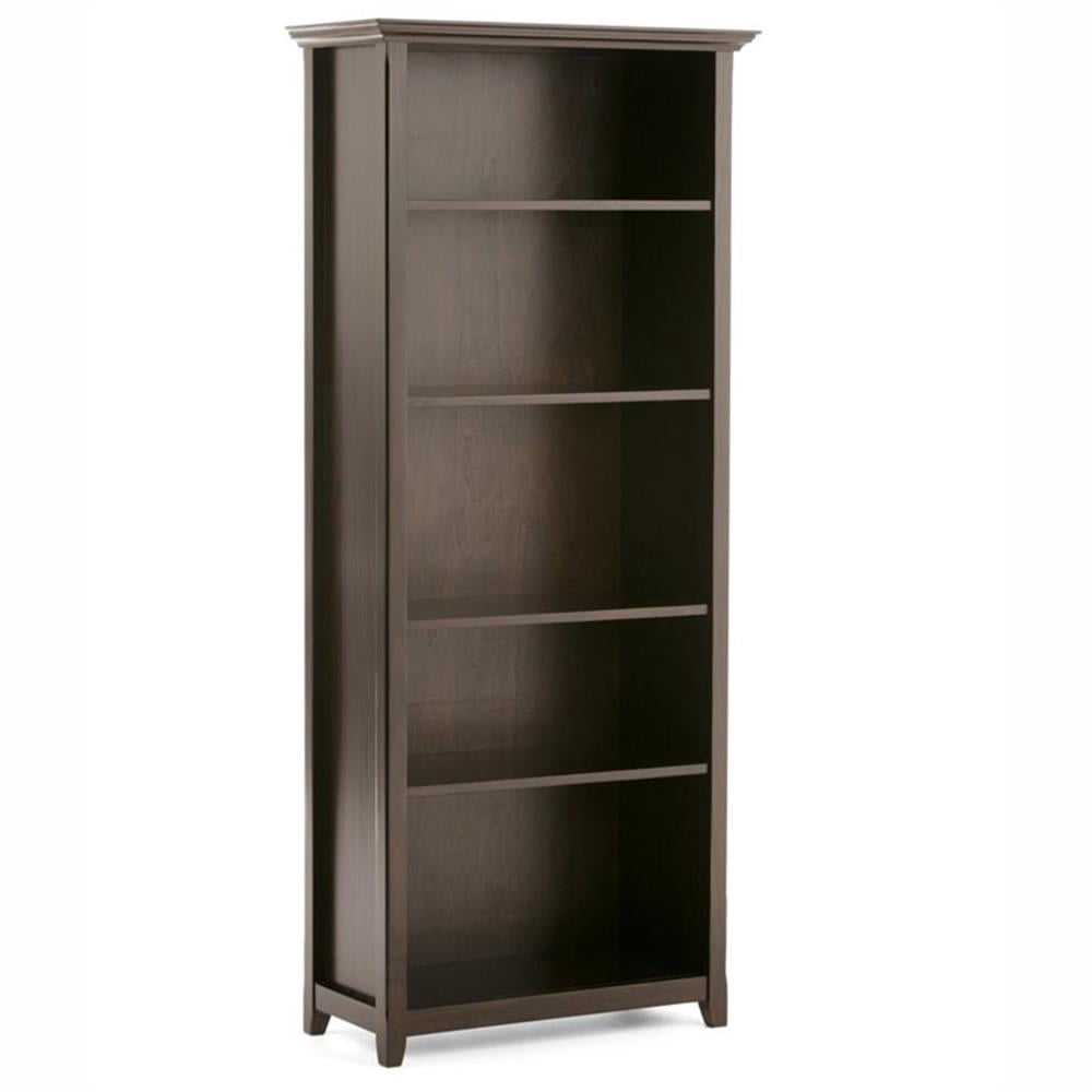 Simpli Home Amherst Solid Wood 70" Tall 5-Shelf Bookcase in Hickory Brown