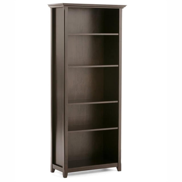Simpli Home Amherst Solid Wood 70" Tall 5-Shelf Bookcase in Hickory Brown