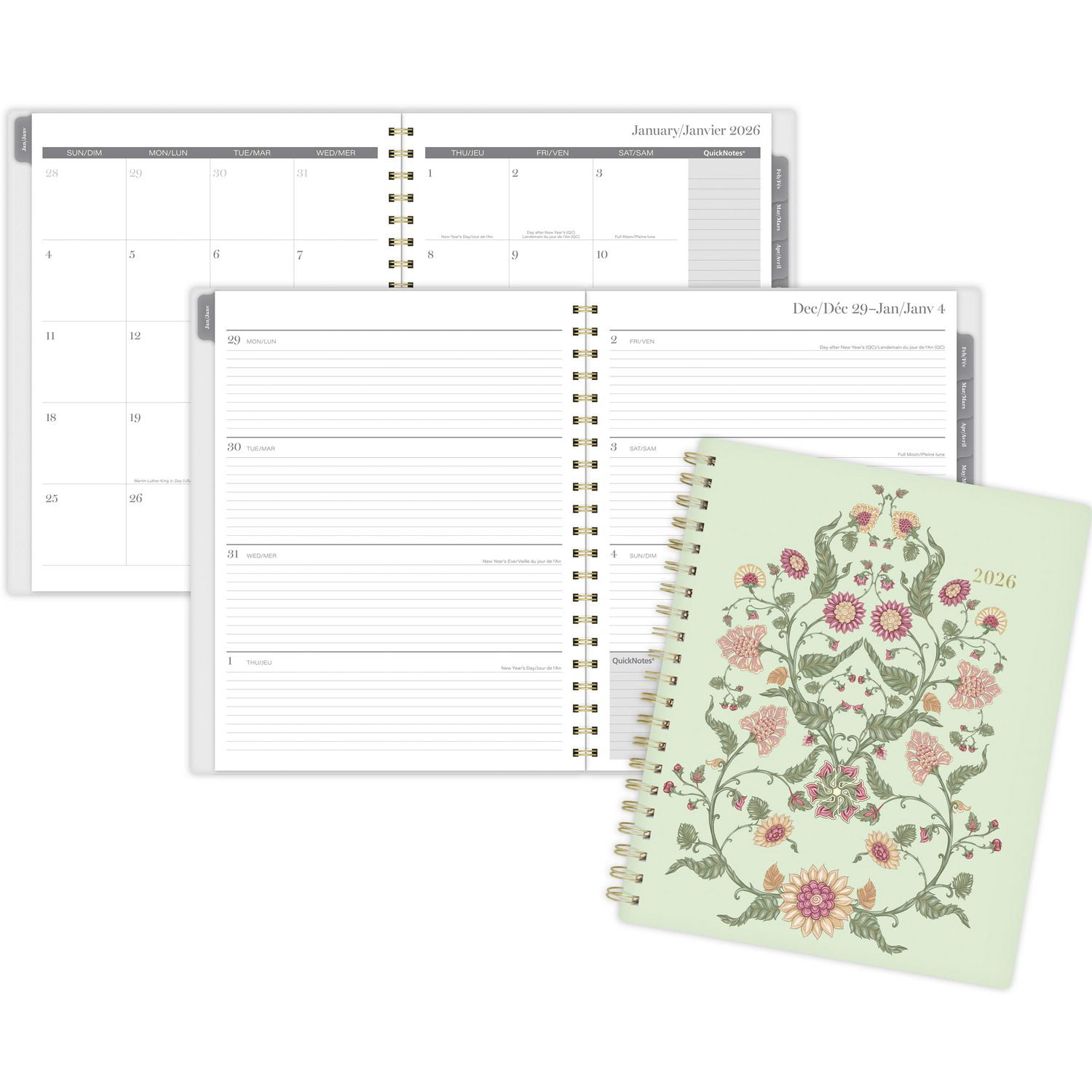 Agenda hebdomadaire Cambridge® Chinoiserie vert grand format 2026