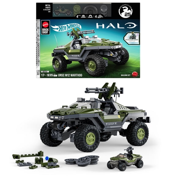 Mattel Brick Shop Hot Wheels Halo UNSC M12 Warthog Building Toy Kit (935 Pieces), for Collectors