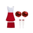 thumbnail image 2 of Oyolan Filles Enfants Ensemble 4 Pcs Costume de Cheerleading avec Shorts Pompons Chaussettes Ensemble Robe de Danse de Lycée Tenue de Cheerleader A Rouge 12, 2 of 5