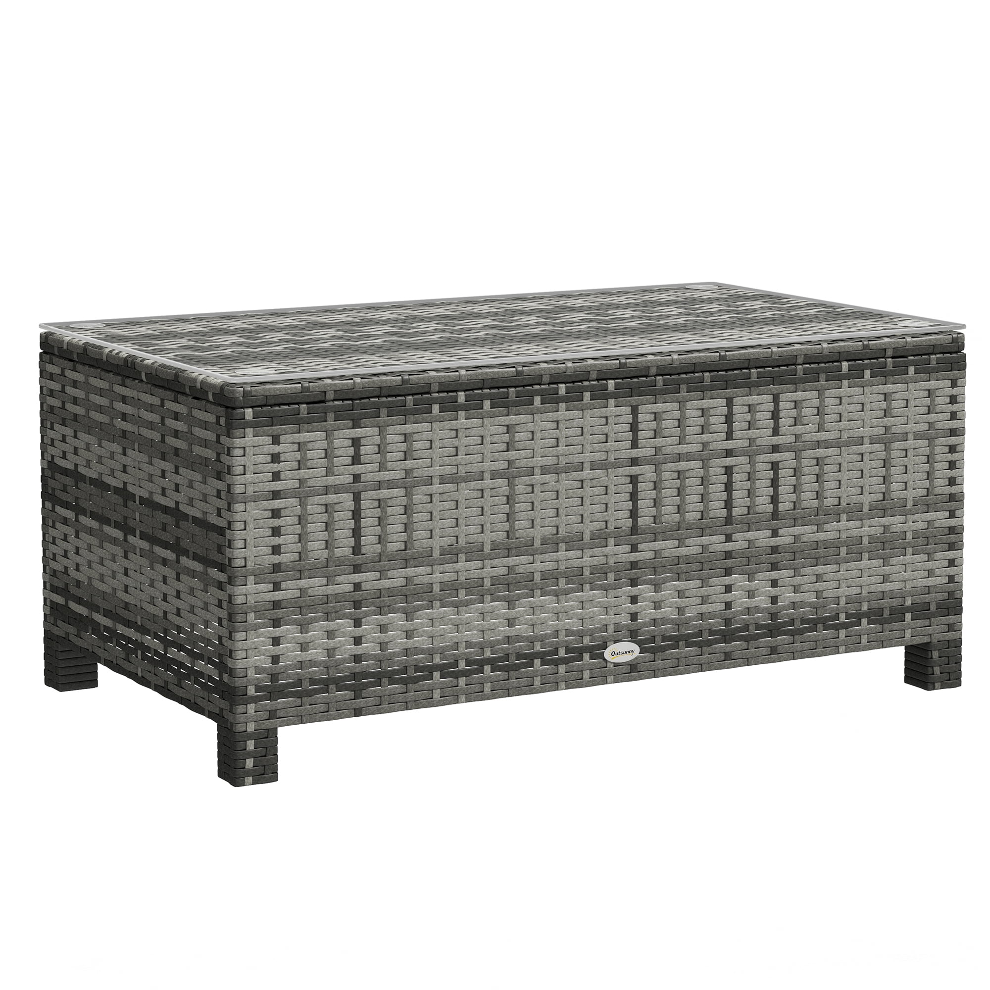 Outsunny Rattan Outdoor Coffee Table with Tempered Glass Top, Grey