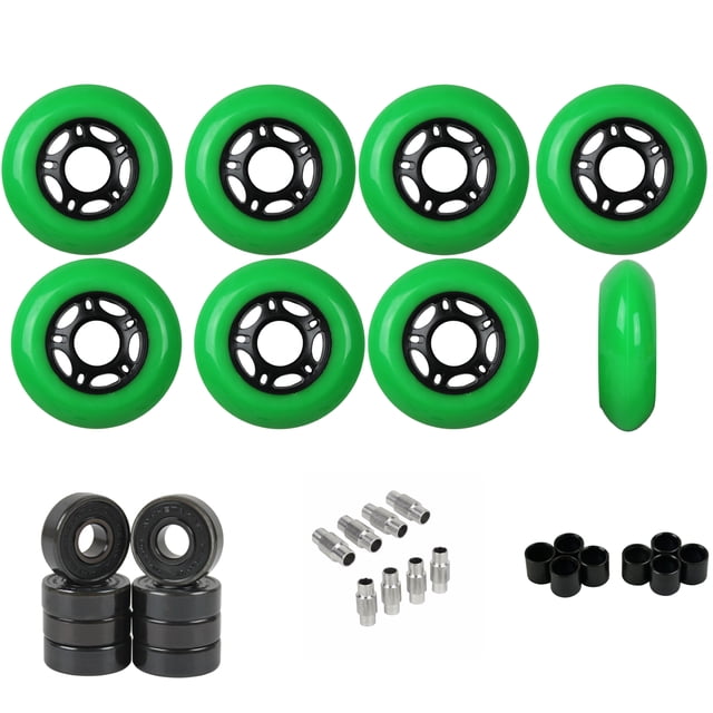 Replacement Rollerblade Inline Skate Wheels Outdoor, Ceramic Bearings, Green 76mm 80mm Hilo