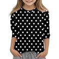 thumbnail image 2 of COM1950s Shirts for Girls, Children's Fashion Solid Color 3/4 Sleeve Round Neck Tops/Shirt, 2 of 8