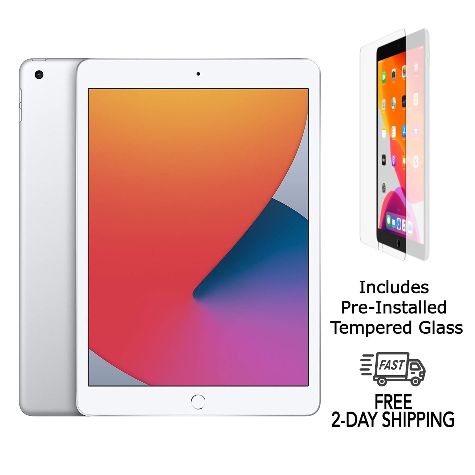 Refurbished Apple iPad 8th Gen A2270 (WiFi) 32GB Silver (Grade C) w/ Pre-Installed Tempered Glass