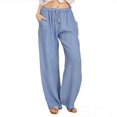 thumbnail image 3 of Women‘s Linen Plus Size High Waisted Loose Fit Pants Drawstring Closure Gothic Trousers for Women, 3 of 4