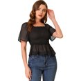 thumbnail image 1 of INSPIRE CHIC Blouse Courte à Manches Courtes Évasées à Encolure Carrée, à Volants, à Basque, Smockée pour Femme, 1 of 5