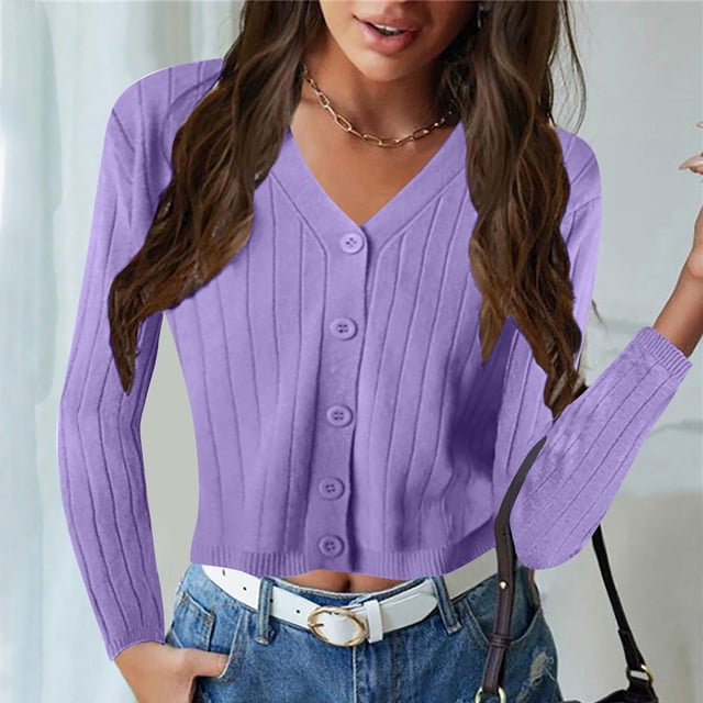 LOVZFMLL Cardigan pour Femmes Mode et Hiver Décontracté Manche Chandail Blouse Cardigan Uni