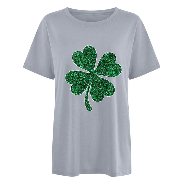 Penkiiy T-Shirt à Manches Courtes à Col Rond pour Femme, Mode, Imprimé de la Saint-Patrick, Décontracté, Ample, Gris
