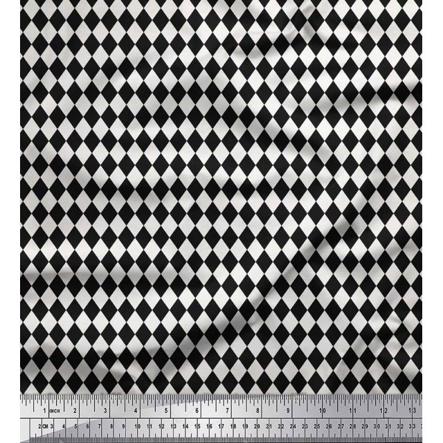 Soimoi Black Modal Satin Fabric Diamond Geometric Printed Fabric 1 Yard 42 Inch Wide