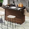 thumbnail image 2 of Farmhouse Kitchen Island with Trash Can Storage Cabinet, Kitchen Cart with Drop Leaf, Spice Rack, Towel Rack and Drawer, Rolling Kitchen Island on Wheels with Adjustable Shelf (Walnut Brown), 2 of 9