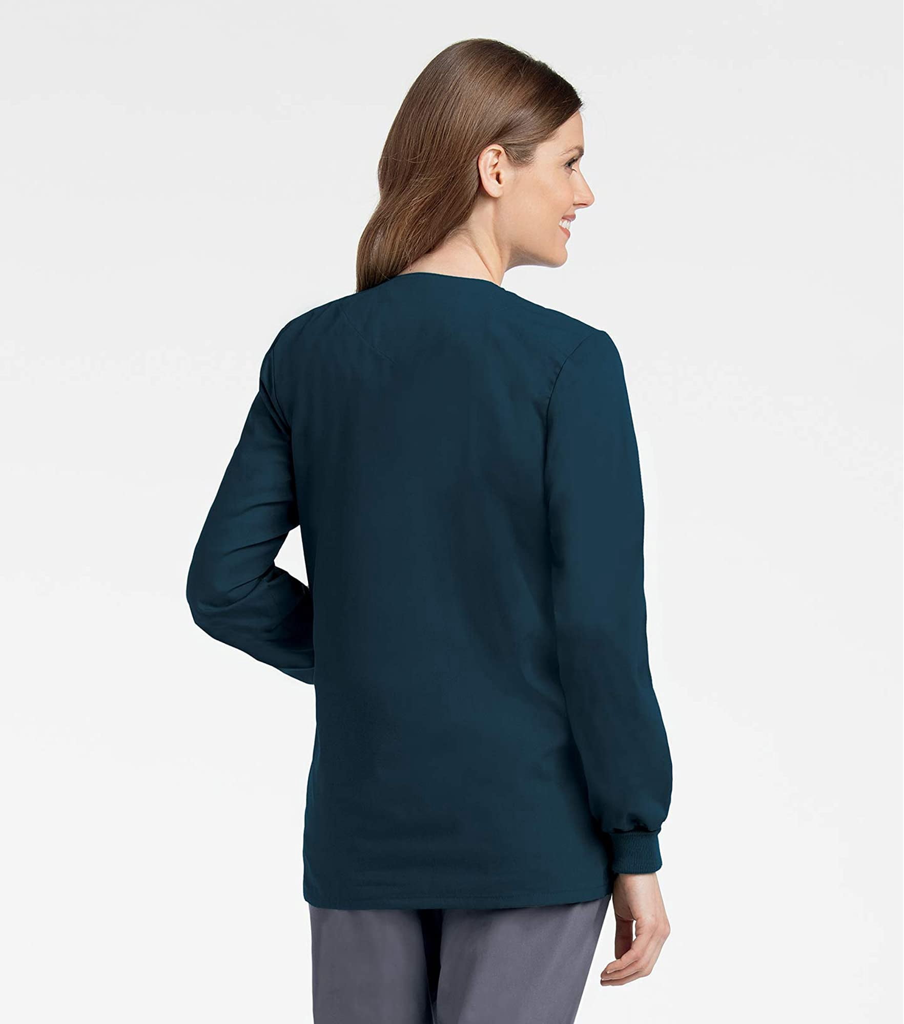 Landau Essentials Women's Classic Relaxed Fit 4 Pocket Crew Neck Scrub Jacket