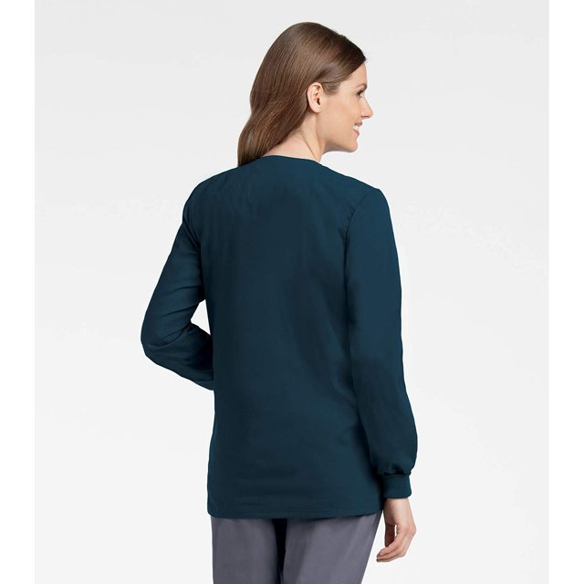 Landau Essentials Veste d'Uniforme à 4 Poches pour Femmes : Coupe Classique et Décontractée, Col Ras du Cou, devant à Boutons-Pression et Poignets en Tricot 7525