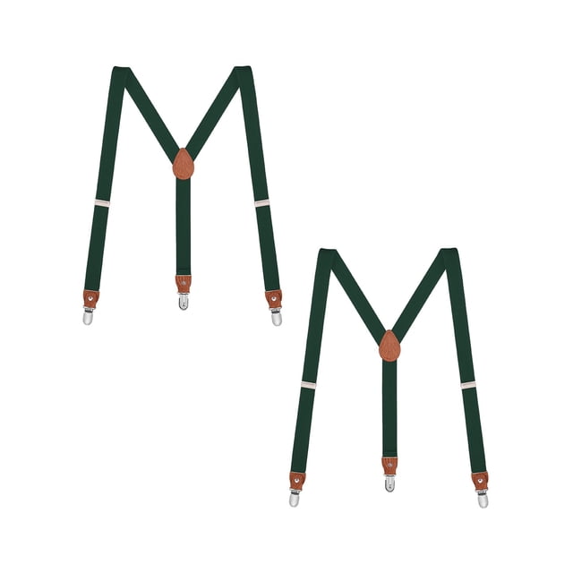 Buyless Fashion Leather End 2 Pack Suspenders for Men - 48" Elastic Adjustable Straps 1" - Y Shape