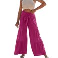 thumbnail image 1 of Mrat Slim Fit Casual Pants Full Length Pants Ladies Fashion Casual High Waist Elastic Waist Drawstring Straps Solid Color Ruffle Wide Leg Long Pants High Waisted Flare Pant, 1 of 5